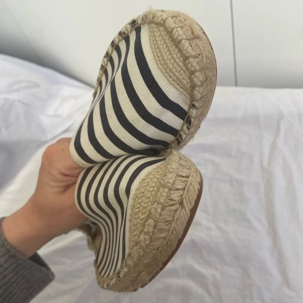 J. CREW Striped Lace Up D'Orsay Espadrille Sandals Size 9.5